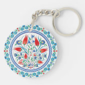 Rode tulpen Turkse ontwerp trouwfeest Sleutelhanger (Achterkant)