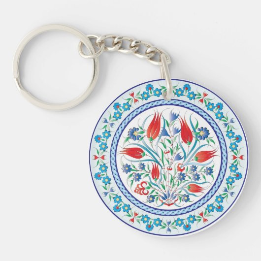 Rode tulpen Turkse ontwerp trouwfeest Sleutelhanger (Voorkant)