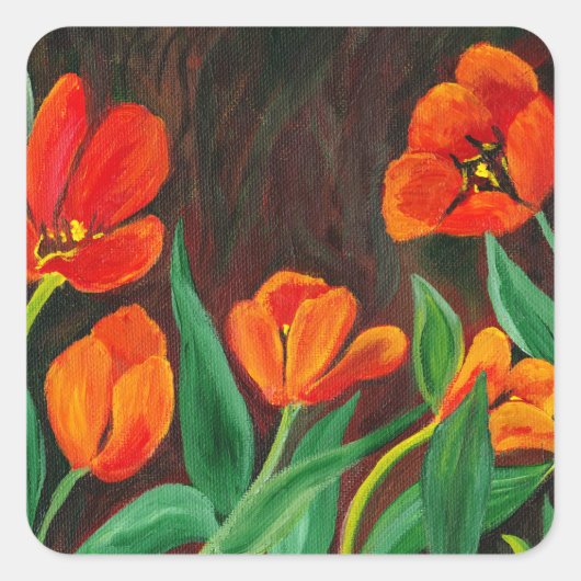 Rode tulpen vierkante sticker (Voorkant)