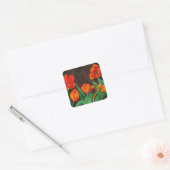 Rode tulpen vierkante sticker (Envelop)
