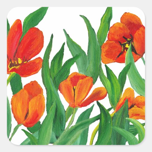 Rode tulpen vierkante sticker (Voorkant)