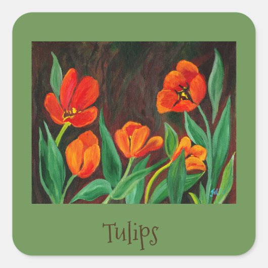 Rode tulpen vierkante sticker (Voorkant)