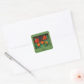 Rode tulpen vierkante sticker (Envelop)
