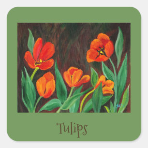 Rode tulpen vierkante sticker
