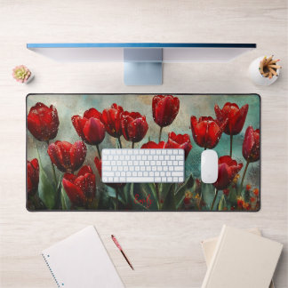 Rode tulpen vintage bloemenschildering bureau mat