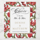 Rode Tulpen Waterverf Floral met Gold Lettering Wijn Etiket (Enkel label)