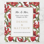 Rode Tulpen Waterverf Floral met Gold Lettering Wijn Etiket (Enkel label)