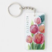 Rode tulpen waterverf veer bloei sleutelhanger (Voorkant)