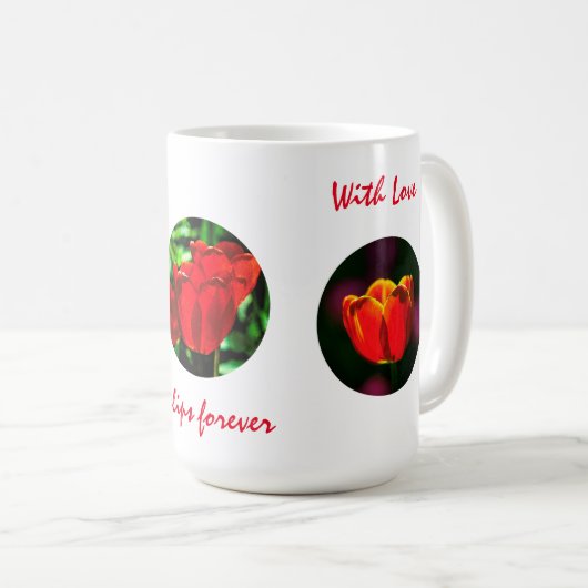 Rode tulpenbloemen koffiemok (Voorkant rechts)