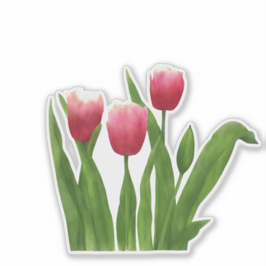 Rode Tulpenbloemen met groen Sticker (Voorkant)