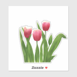 Rode Tulpenbloemen met groen Sticker