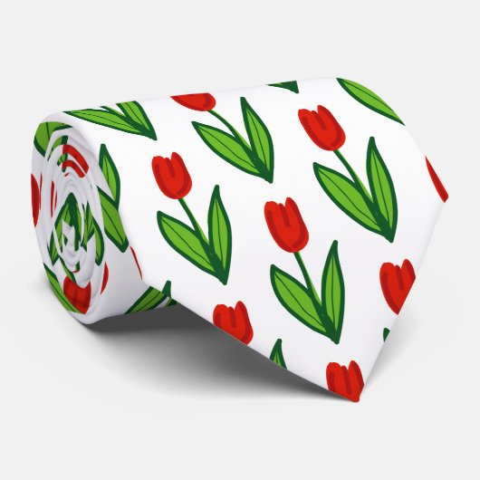 Rode tulpenbloempatroon aangepaste kleur stropdas (Opgerold)
