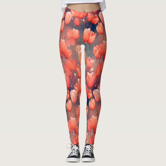 Rode Tulpenpatroon Leggings (Voorkant)