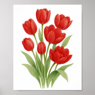 Rode Tulpenschildering Bloemige Muurkunst Poster