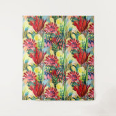 Rode Tulpentuin Aquarel Tapijt – Botanisch Wandkleed (Voorkant)