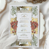  rode Tulpis & gouden bruiloft Art Nouveau Folie Uitnodiging