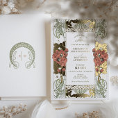  rode Tulpis & gouden bruiloft Art Nouveau Folie Uitnodiging