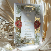  rode Tulpis & gouden bruiloft Art Nouveau Folie Uitnodiging