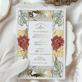 rode Tulpis & gouden bruiloft Art Nouveau Folie Uitnodiging