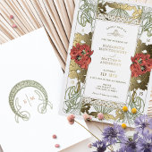 rode Tulpis & gouden bruiloft Art Nouveau Folie Uitnodiging