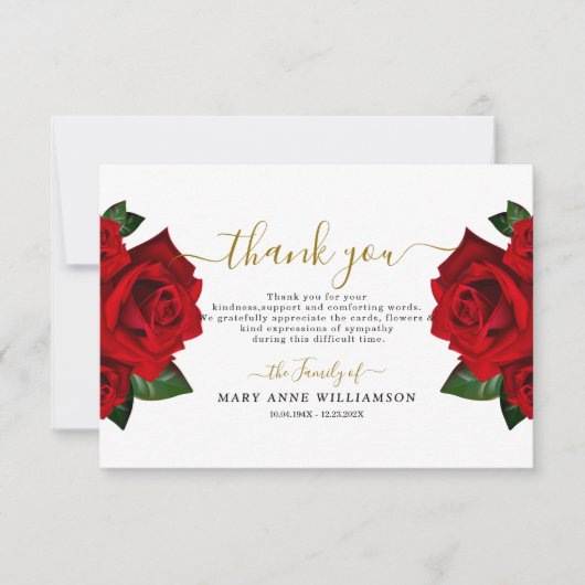 Rode Turkse Rozen Funeral Hartelijk dank Bedankkaart (Voorkant)