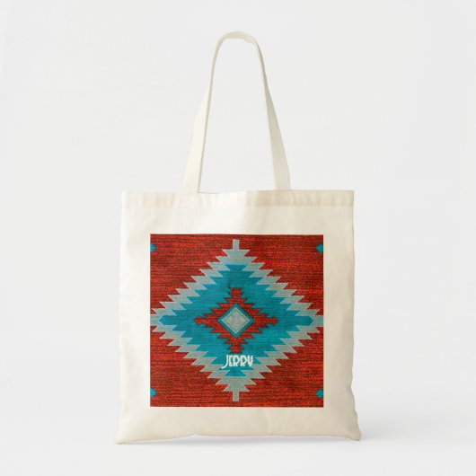 Rode Turquoise Azteek Zuidwesterse Stam Patroon Tote Bag (Voorkant)