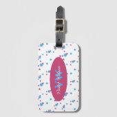 Rode Turquoise Bloemen Trendy Naam Monogram Bagagelabel (Voorkant (verticaal))