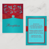 Rode, turquoise bloemenontvangst Kaart (Voorkant / Achterkant)