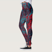 Rode Turquoise Marmer Abstract Patroon Leggings (Links)
