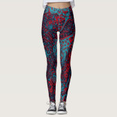 Rode Turquoise Marmer Abstract Patroon Leggings (Voorkant)
