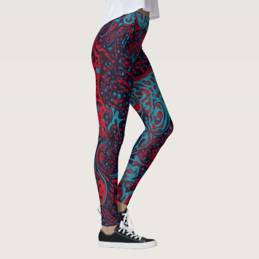 Rode Turquoise Marmer Abstract Patroon Leggings (Rechts)