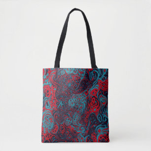 Rode Turquoise Marmer Abstract Patroon Tote Bag