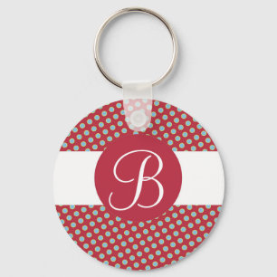 Rode turquoise stippen aangepaste monogram sleutel sleutelhanger
