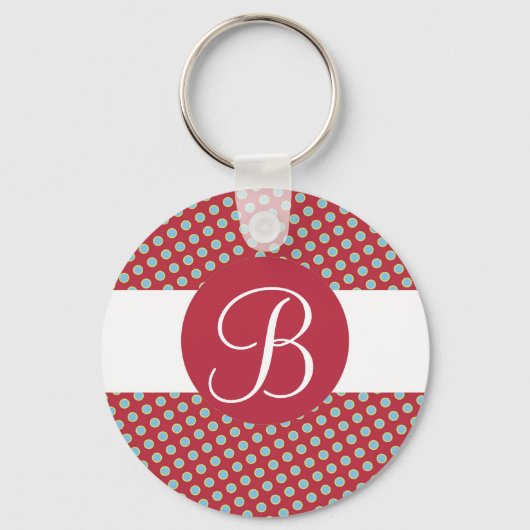 Rode turquoise stippen aangepaste monogram sleutel sleutelhanger (Voorkant)