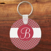 Rode turquoise stippen aangepaste monogram sleutel sleutelhanger (Voorkant)