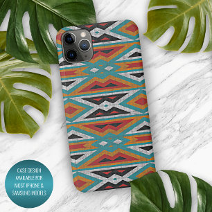 Rode Turquoise Teal Blauwe Zwarte Mozaïek Stam Kun iPhone 16 Pro Max Hoesje