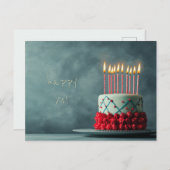 Rode turquoise verjaardagstaart briefkaart (Voorkant / Achterkant)
