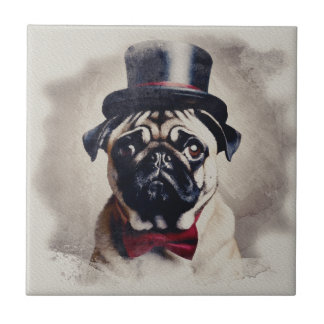 rode Tux Pug Portret Tegeltje