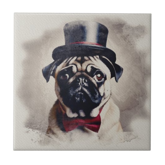 rode Tux Pug Portret Tegeltje (Voorkant)