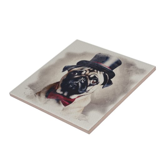  rode Tux Pug Portret Tegeltje (Zijkant)