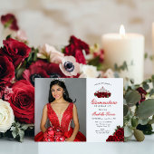 Rode Twee Foto Bloemen Quinceanera Kaart