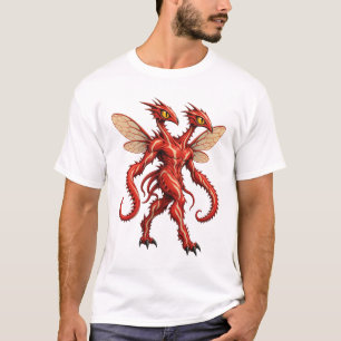 Rode Tweehoofdige Alien Draak Fantasy Monster T-shirt