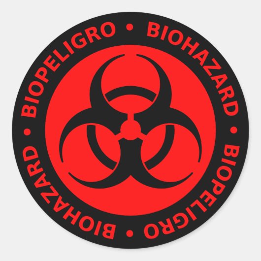 Rode tweetalige waarschuwing voor biogevaar ronde sticker (Voorkant)
