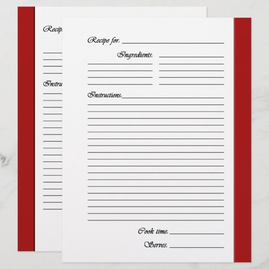 Rode tweezijdige recept pagina's (Voorkant / Achterkant)