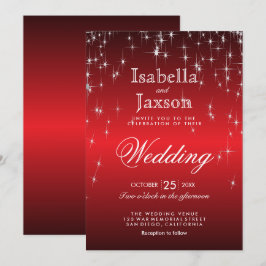 Rode Twinkelende Sterren Lichtjes Bruiloft Kaart