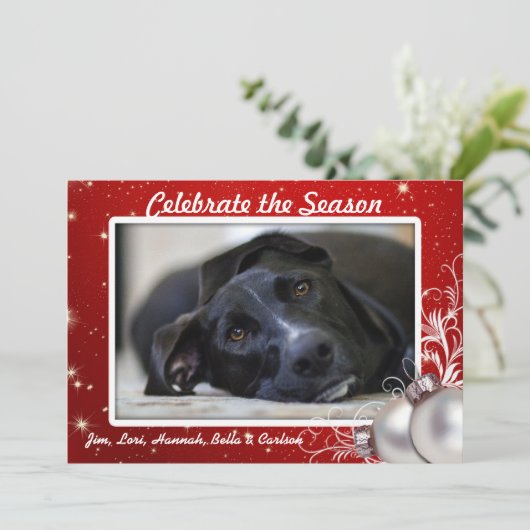 Rode Twinkling Stars Kerstmis Grote Fotokaarten Kaart (Staand voorkant)