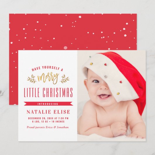 rode typografie baby vakantieaankondiging feestdagenkaart (Voorkant / Achterkant)