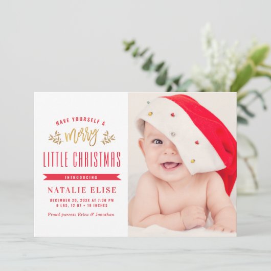 rode typografie baby vakantieaankondiging feestdagenkaart (Staand voorkant)