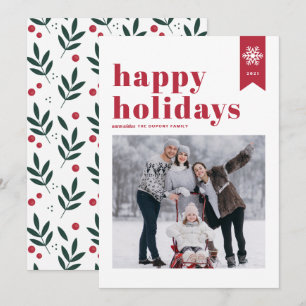 Rode typografie Sneeuwvlokken Prettig Kerstmis Fot Feestdagenkaart