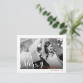 Rode Typografie "vrolijk en getrouwd" foto Feestdagenkaart (Staand voorkant)